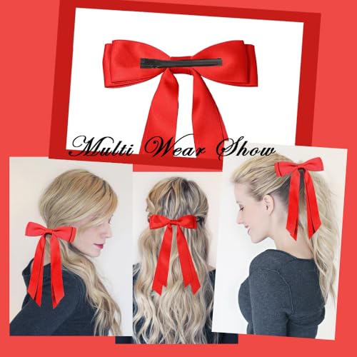 Ahoney 4 Pack Black and Red Satin Hair Bows with Long Tails and Clips