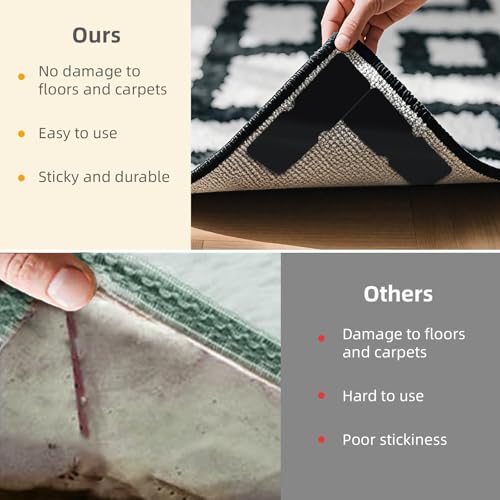 Non-Slip Rug Grippers 8PCS - Reusable Double-Sided Adhesive Pads