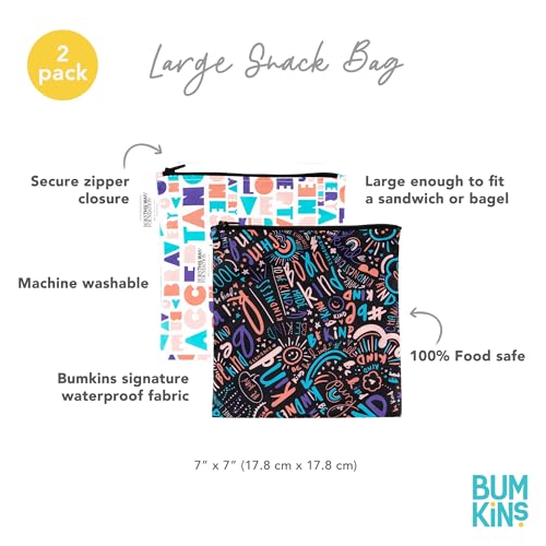 Bumkins Reusable Sandwich & Snack Bags - Large 2-Pack, Waterproof Fabric