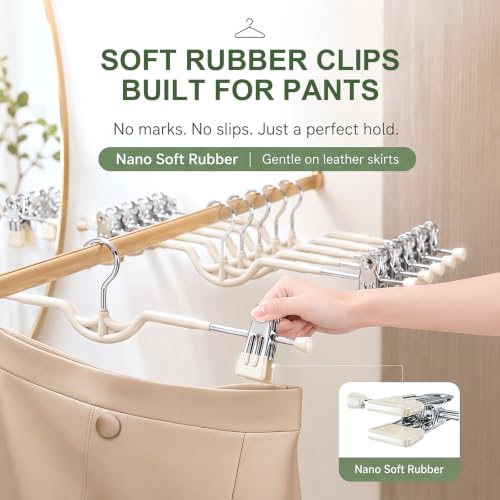 Niziyue Space Saving Pants Hangers with Clips, White 10 Pack