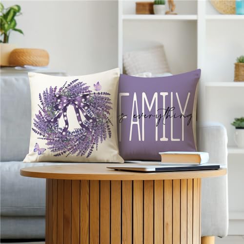 Set of 4 Lavender Wreath Pillow Covers 18x18 - Spring Home Decor