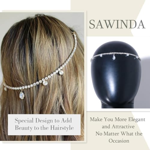 SAWINDA Silver Crystal Rhinestone Head Chain Wedding Hair Jewelry