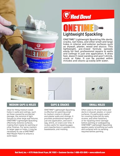 Red Devil ONETIME Lightweight Spackle for Wall Repair - 1 Pint, White