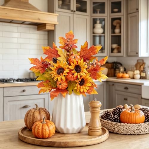Fall Flowers Artificial Bouquet - Sunflower & Pumpkin Decor, 4PCS