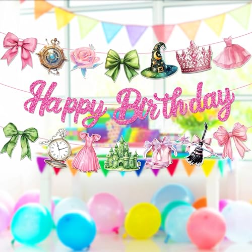 Witch and Princess Birthday Banner - Pink & Green Party Decor