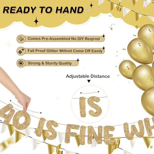 40 Is Fine When You Look 29 Birthday Banner - Glitter Decor