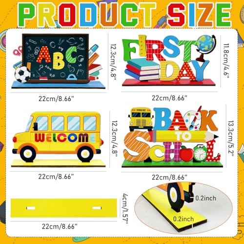 Back to School Wooden Table Decorations - 4 Pack Classroom & Party Decor