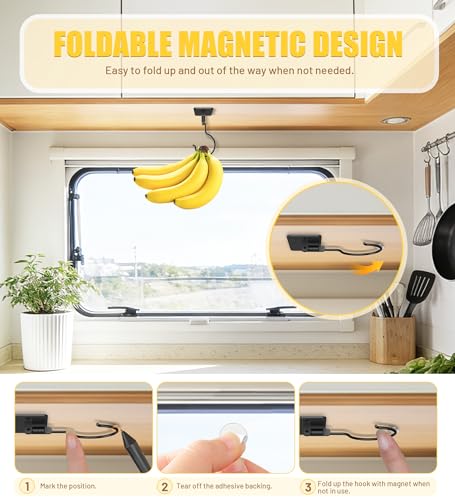 Metal Banana Hook Hanger Under Cabinet - 360° Rotatable, Compact Design