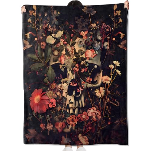 Gothic Skull Blanket for Kids and Adults Dark Halloween Decor 60x50in - Variation of Skull 01