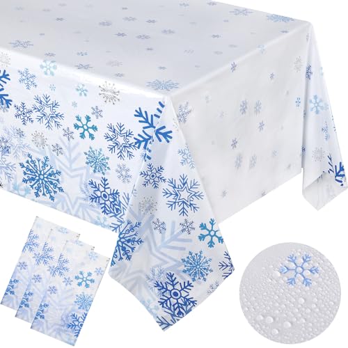 3 Pcs Bright Winter Snowflake Plastic Tablecloth for Christmas & Holiday