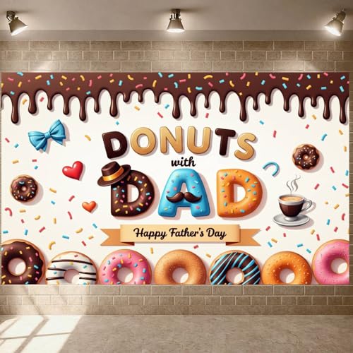 Happy Father's Day Banner - Donuts with Dad Backdrop 70.8x43.3in