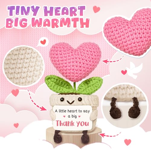 Thank You Gift for Women – Handmade Crochet Pink Heart Flower