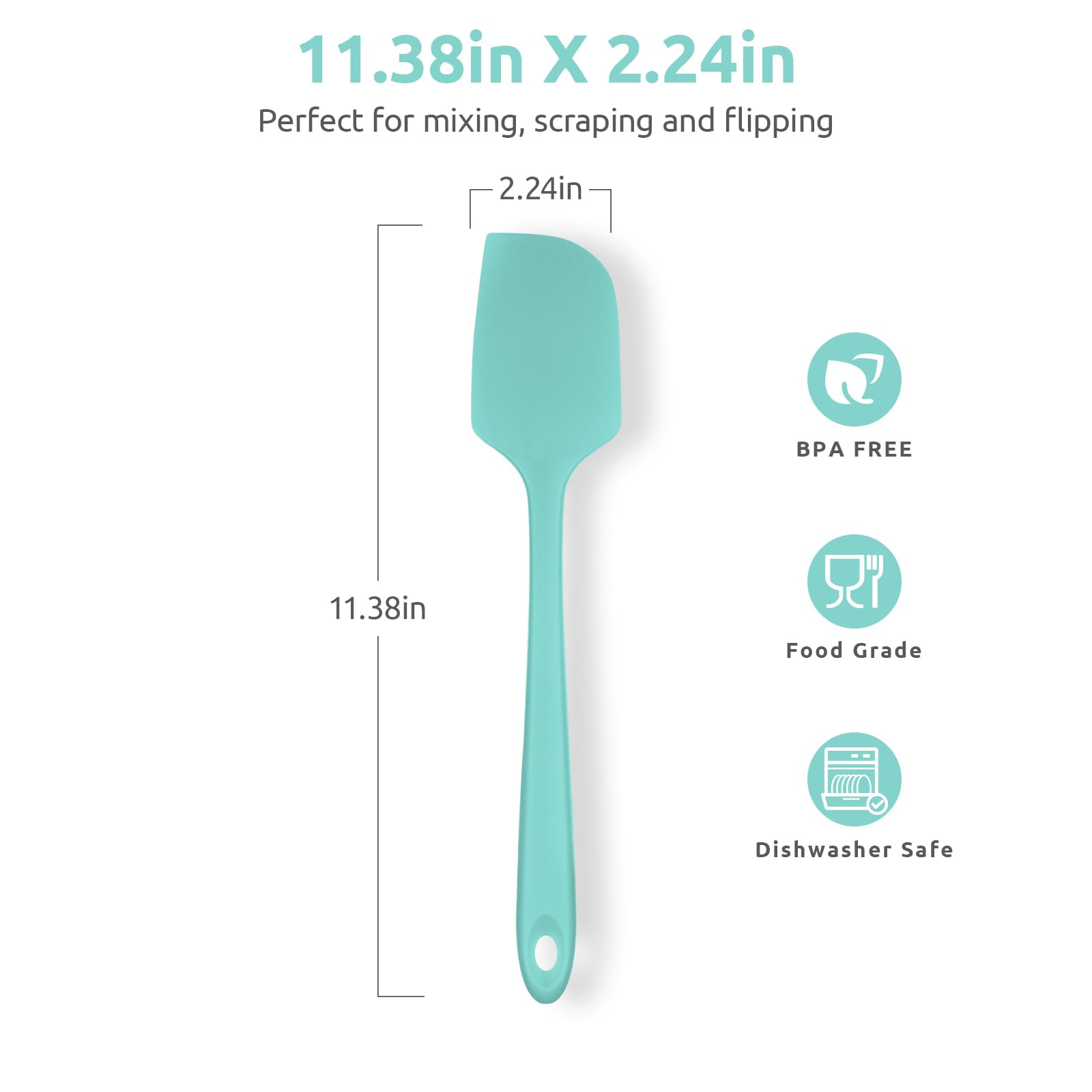 U-Taste 11.38" Silicone Baking Spatula: 480ºF Heat Resistant Food Grade Flexible Rubber Kitchen Bowl Scraper, Seamless Pastry Spreader for Mixing Stirring Scraping in Nonstick Cookware (Aqua Sky)