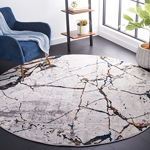 SAFAVIEH Amelia Collection Area Rug - 3' Round, Grey & Blue Gold, Modern Abstract Design, Non-Shedding & Easy Care, Ideal for High Traffic Areas in Living Room, Bedroom (ALA293M)