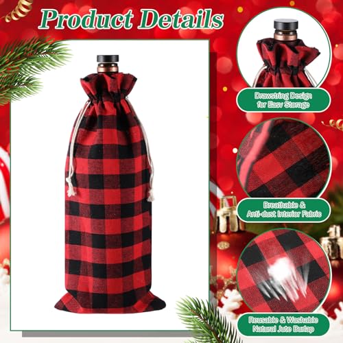 60 Pcs Christmas Wine Gift Bags with Drawstring - Reusable Burlap Bottle Covers