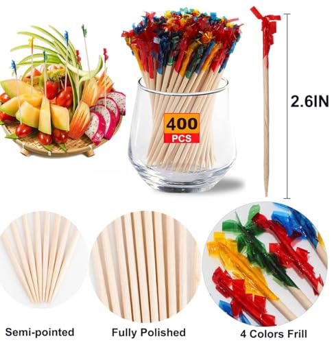 400PCS Fancy Bamboo Toothpicks for Appetizers & Drinks - Party Skewers & Charcuterie Picks
