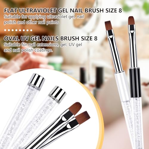 Starfa Lab 2Pcs Oval & Flat Nail Brush Set with Rhinestone Handle