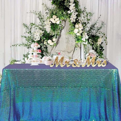 Iridescent Green Sequin Tablecloth 90x132 Inch - Glitter Rectangle Event Decor