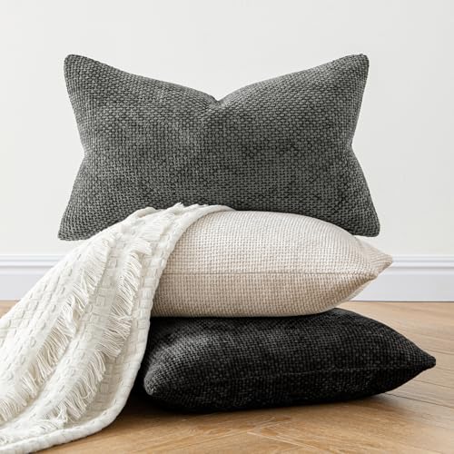 MIULEE Chenille Throw Pillow Covers 18x18 Inch - 2 Pack, Beige