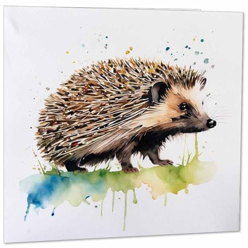Hedgehog Watercolour Greeting Card - Square Birthday Card with Envelope