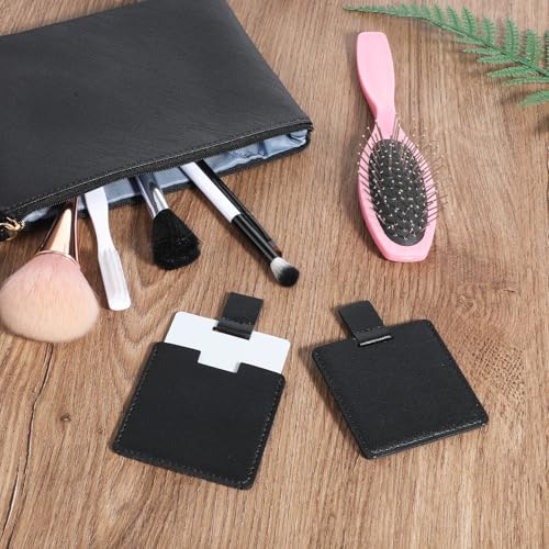 2 PCS Pocket Mirror with PU Leather Case, 2.6-Inch Unbreakable Stainless Steel Mini Compact Makeup Mirror for Purse and Travel