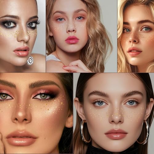 AIBEE Glitter Temporary Tattoos 12pcs Gold Sparkle Face Freckles