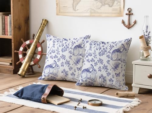 Easter Bunny Pillow Covers 20x20 Light Blue Floral Set of 2
