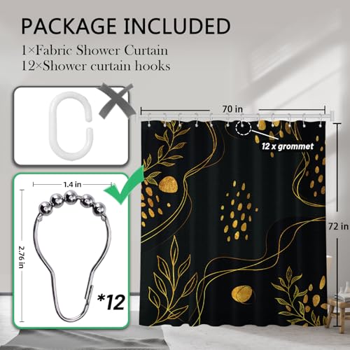 Black and Gold Waterproof Shower Curtain - Boho Mid Century Modern 70x72