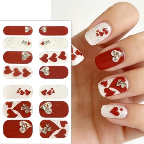 Valentine's Day Nail Stickers 3D Self-Adhesive Letter & Heart Decals 8 Sheets