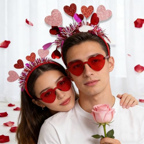 Valentine Red Glitter Heart Headband for Women Romantic Party Hair Accessory