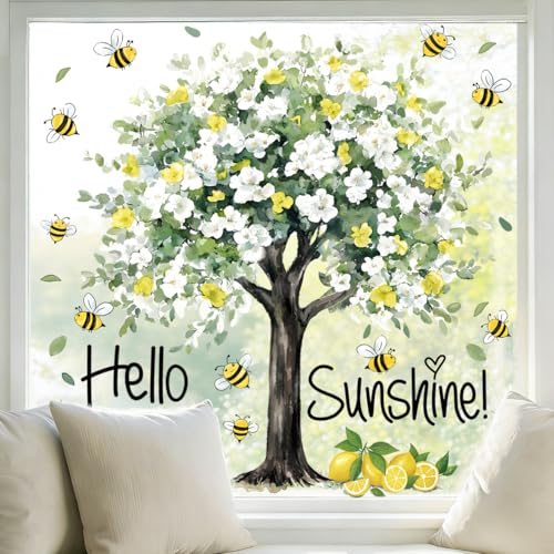 Heirloom Haven Extra Large Lemon Tree Window Clings - Yellow Spring Decor, 6 Sheets
