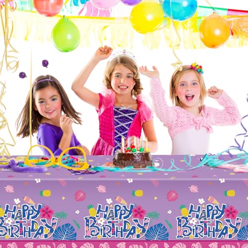 Hawaiian Birthday Party Tablecloths - 3 Pack, 54 x 108 in, Purple