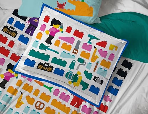 Kids LEGO Comforter Set - White Full Size Bedding with LEGO Design - 7 Pieces