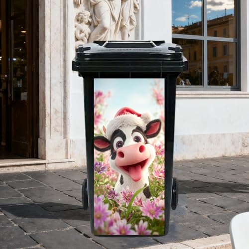 Funny Cow Floral Garbage Can Sticker Decal - 14.57x32.28 in