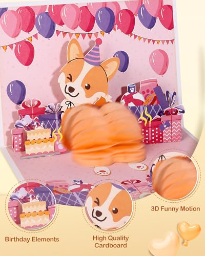 Funny Corgi Shaking Butt Pop-Up Birthday Card - 3D Dog Lover Greeting Card