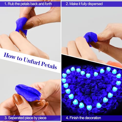1000pcs Blue Artificial Rose Petals & 12 LED Tea Lights for Decor