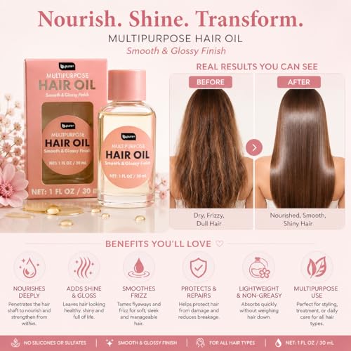 b.pure Multipurpose Hair Oil for Smooth & Glossy Finish, 1 FL OZ