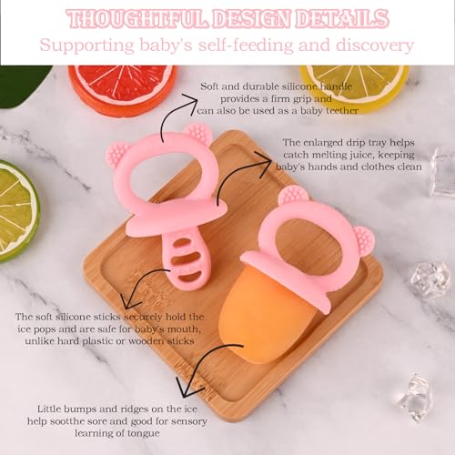 Sakolla 6-Cavity Silicone Baby Popsicle Mold - Mini Ice Pop Maker (Pink)