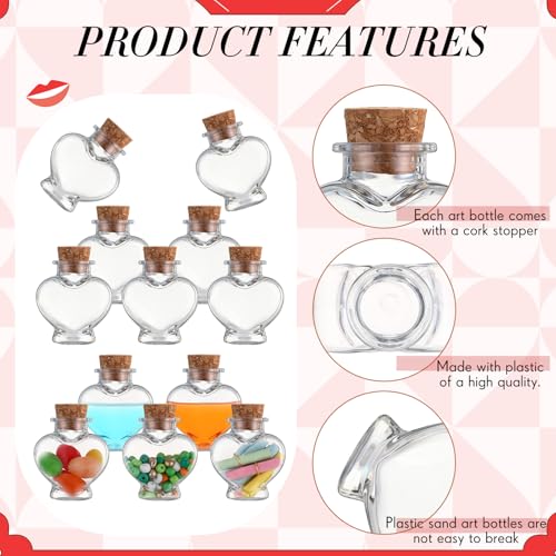 25 Pack Heart-Shaped Mini Plastic Bottles with Cork Stoppers & Craft Kit