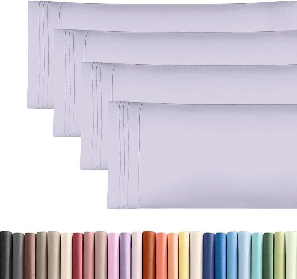 Skiennix Body Pillowcases Set of 4 | Soft & Breathable 20x54 Long Pillow Covers - Fade-Free & Machine Washable (Light Lavender)