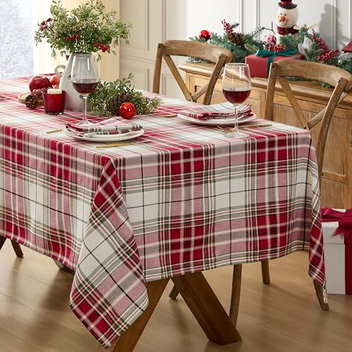 Christmas Sully Red Plaid Fabric Tablecloth 60x120 Inch Rectangular