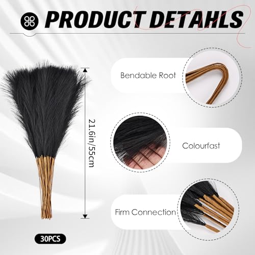 30pcs 21.6 Inch Black Faux Pampas Grass - Non-Shedding Boho Home Decor