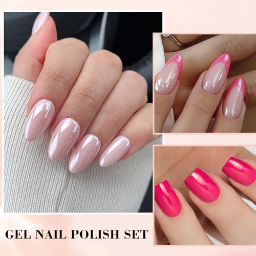 Rosiour HEMA-Free Pink Gel Nail Polish Kit with Chrome Powder