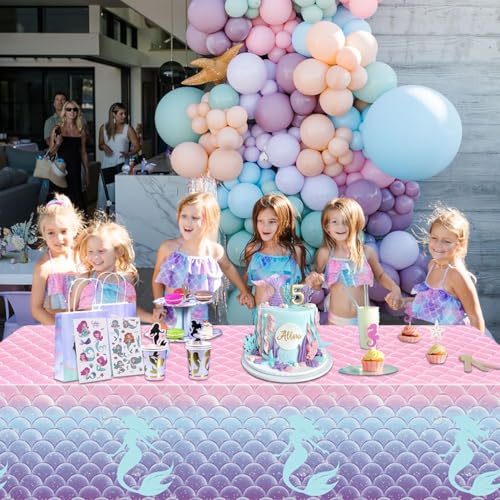4 Pcs Mermaid Party Tablecloths, Disposable Under The Sea Table Covers