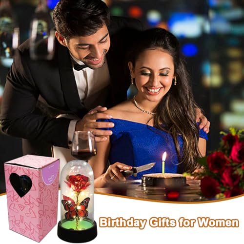 JZILU Colorful Eternal Rose in Glass Dome with Warm LED Fairy Lights