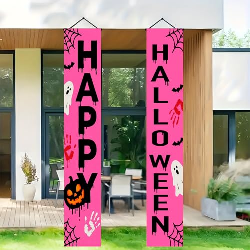BlissYard Pink Halloween Banner for Front Porch - 12x71 Inch Hanging Door Sign