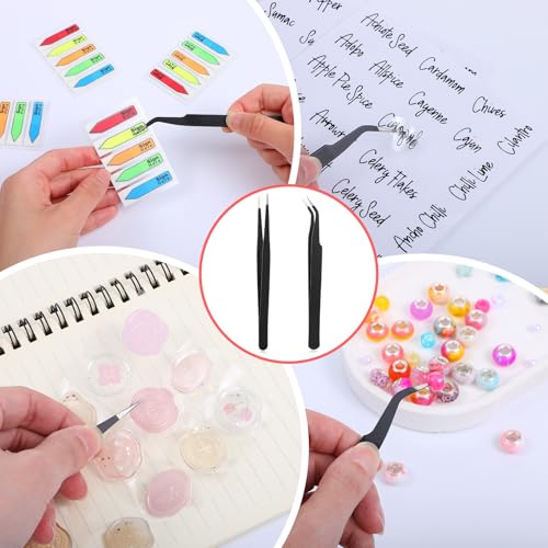 Skrfren 2-Piece Stainless Steel Precision Tweezers Set - Straight and Curved Tips for Eyelash Extensions, Crafts, Electronics, and Nail Art