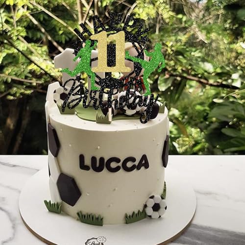 Soccer Cake Topper for 11th Birthday Party - Glitter Decoration