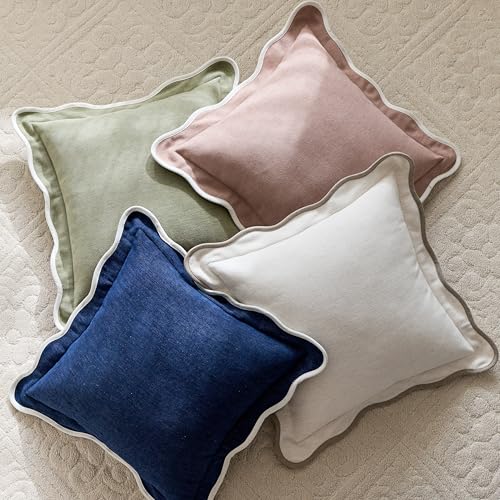 HALANS Scalloped Pink Pillow Cover, 20x20 Inch Boho Textured Throw Pillow