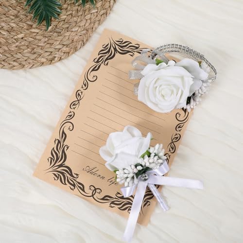 Lusofie White Rose Corsage & Boutonniere Set for Prom